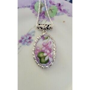 Broken China Necklace • Upcycled Superior China Japan Violet Floral Pendant
